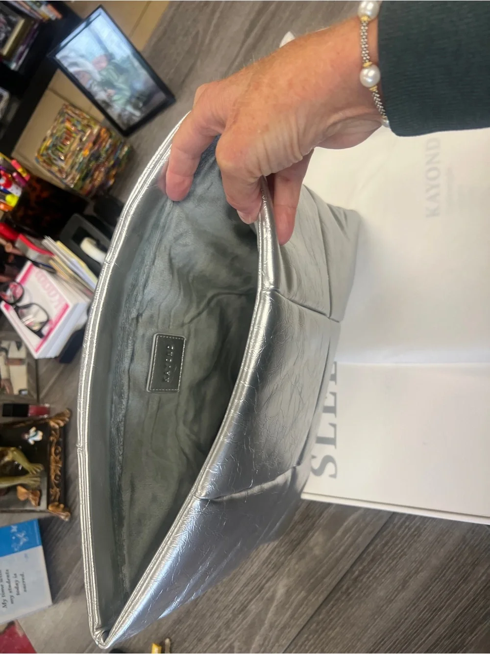 Metallic Silver Padded Computer Cover/ Magnetic Closure top Bag